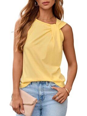 Women's Tank Tops Summer Sleeveless Yellow Twist Knot Top Blouse Tees Shirts